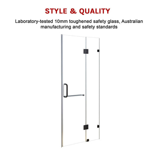 100 x 200cm Wall to Wall Frameless Shower Screen in Black Hardware with Round Handle