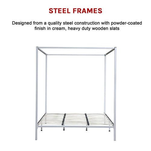 4 Four Poster King Bed Frame - Cream