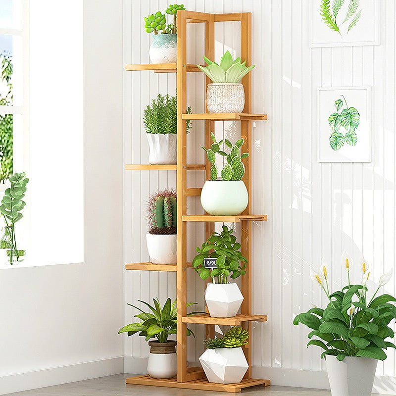 6-Tier Vertical Bamboo Plant Stand – Staged Flower Shelf Rack for Outdoor Garden in Wood