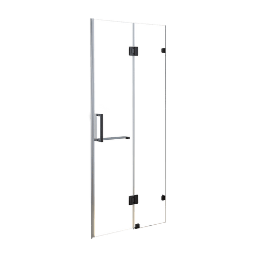 110 x 200cm Wall to Wall Frameless Shower Screen in Black Hardware, Square Handle