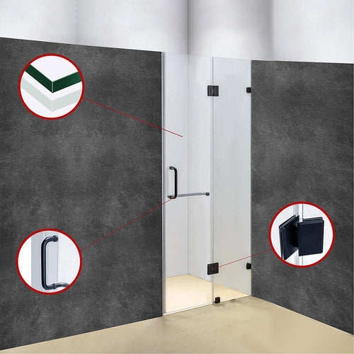 110 x 200cm Wall to Wall Frameless Shower Screen in Black Hardware with Round Handle