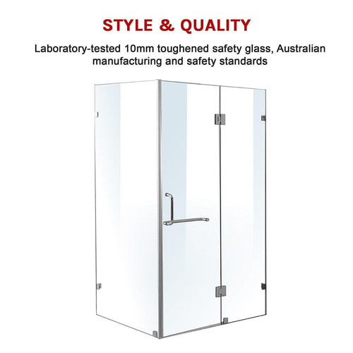 110 x 90cm Frameless 10mm Glass Shower Screen By Della Francesca CHROME Hardware, ROUND Handle