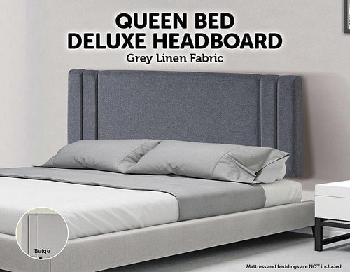 Grey Linen Fabric Queen Deluxe Headboard Bedhead
