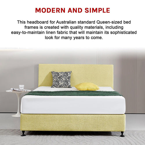 Linen Fabric Rectangular Queen Bed Deluxe Headboard Bedhead Sulfur Yellow 