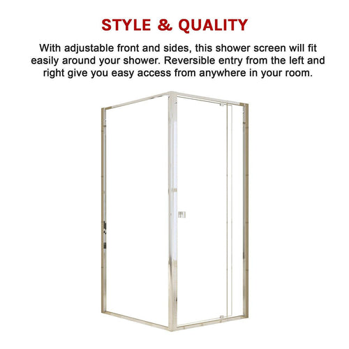 Front: (82~90) x 195cm Adjustable Semi Frameless Shower Screen in Chrome Side: (98~101) x 195cm