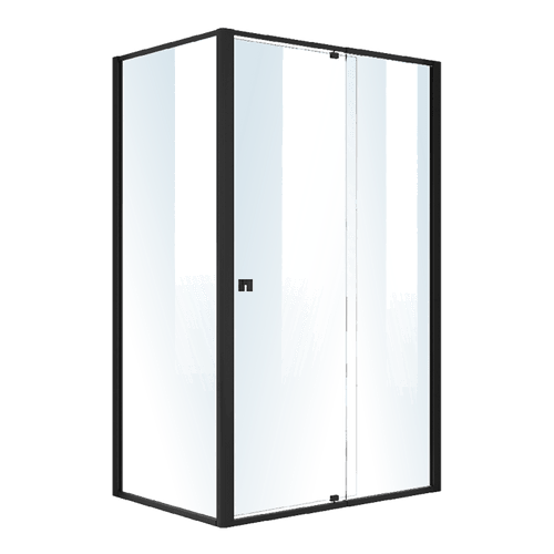 Front: (114~122) x 195cm Adjustable Semi Frameless Shower Screen in Black Side: (77~80) x 195cm