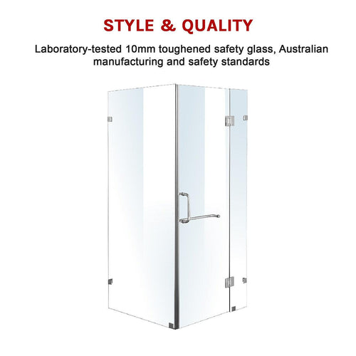 100 x 100cm Frameless 10mm Glass Shower Screen By Della Francesca CHROME Hardware, ROUND Handle