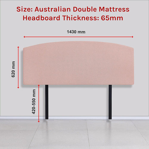 Linen Fabric Curved Double Bed Deluxe Headboard Bedhead Pale Pink 