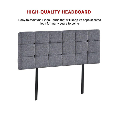 Grey Linen Fabric Double Deluxe Tufted Headboard Bedhead