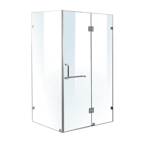 110 x 90cm Frameless 10mm Glass Shower Screen By Della Francesca CHROME Hardware, ROUND Handle