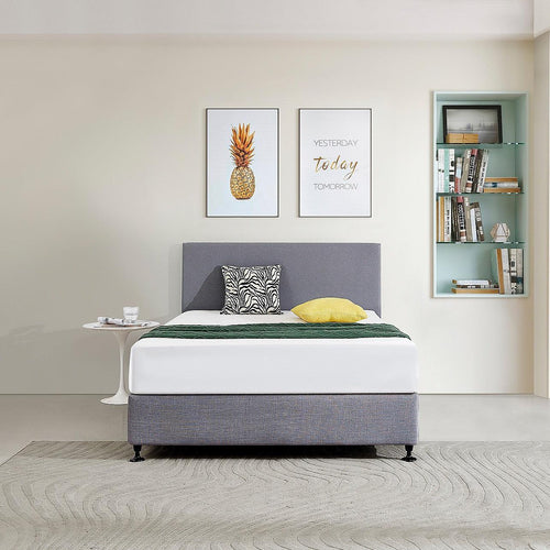 Rectangular Double Bed Deluxe Headboard Bedhead Linen Fabric Slate Ash 