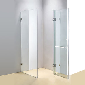 90 x 100cm Frameless 10mm Glass Shower Screen By Della Francesca CHROME Hardware,SQUARE Handle