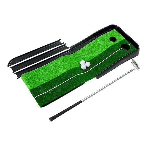 Indoor Practice Putting Green 2.5m Mat Inclined Ball Return Fake Grass 2 Holes