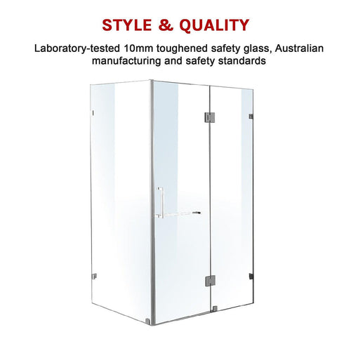 120 x 80cm Frameless 10mm Glass Shower Screen By Della Francesca CHROME Hardware,SQUARE Handle