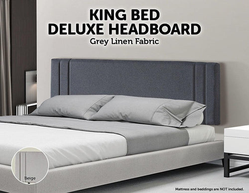 Grey Linen Fabric King Deluxe Headboard Bedhead