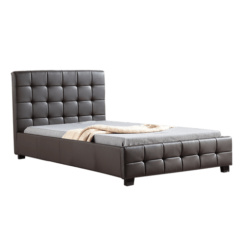 King Single Brown PU Leather Deluxe Bed Frame