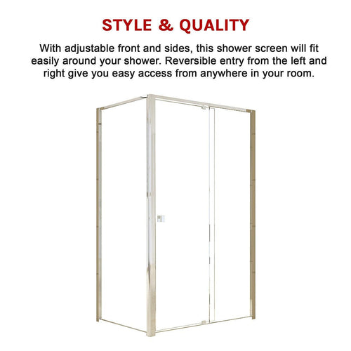 Front: (114~122) x 195cm Adjustable Semi Frameless Shower Screen in Chrome Side: (77~80) x 195cm