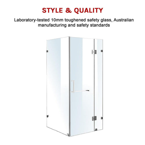 100 x 100cm Frameless 10mm Glass Shower Screen By Della Francesca CHROME Hardware, SQUARE Handle