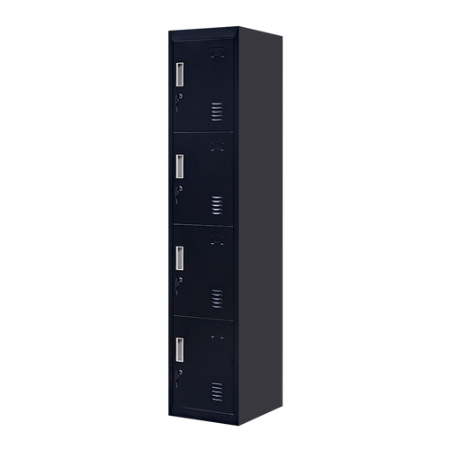 Black Locker with 4 Doors & Standard Lock with 2 Keys – Storage for Gym, School, or Workplace