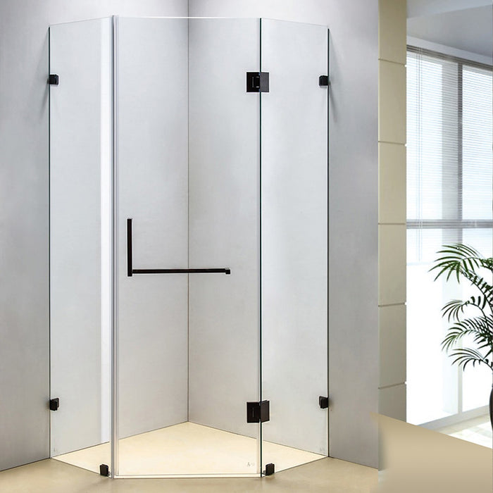 900 x 900mm Frameless 10mm Glass Shower Screen By Della Francesca Black Hardware, Square Handle