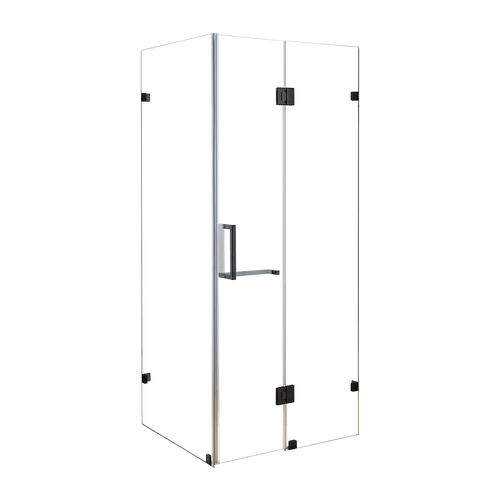 120 x 80cm Frameless 10mm Glass Shower Screen By Della Francesca BLACK Hardware, SQUARE Handle