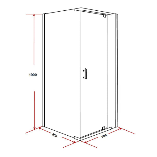 900 x 800 x 1900mm Framed Safety Glass Pivot Door Shower Screen in Black