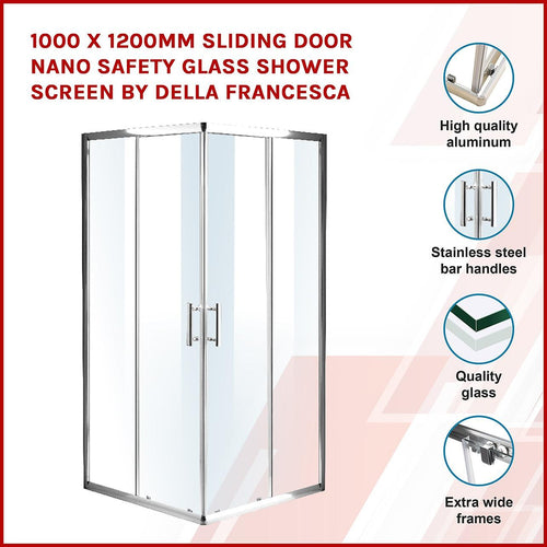 1000 x 1200mm Sliding Door Nano Safety Glass Shower Screen in CHROME