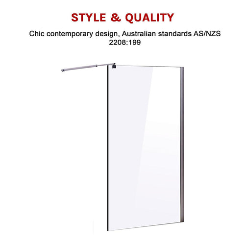 100 x 200cm Frameless 10mm Safety Glass Shower Screen in Round CHROME