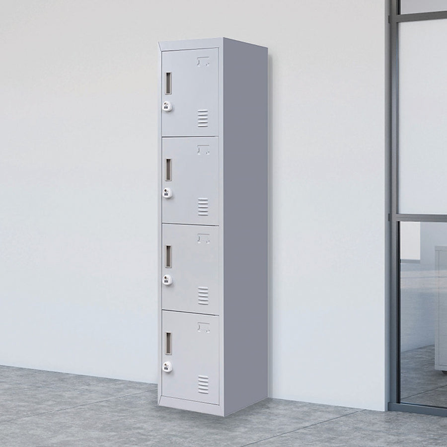 Grey Locker with 4 Doors & 3-Digit Combination Lock – Storage for Gym, School, or Workplace