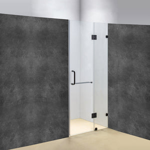 90 x 200cm Wall to Wall Frameless Shower Screen in Black Hardware with Round Handle