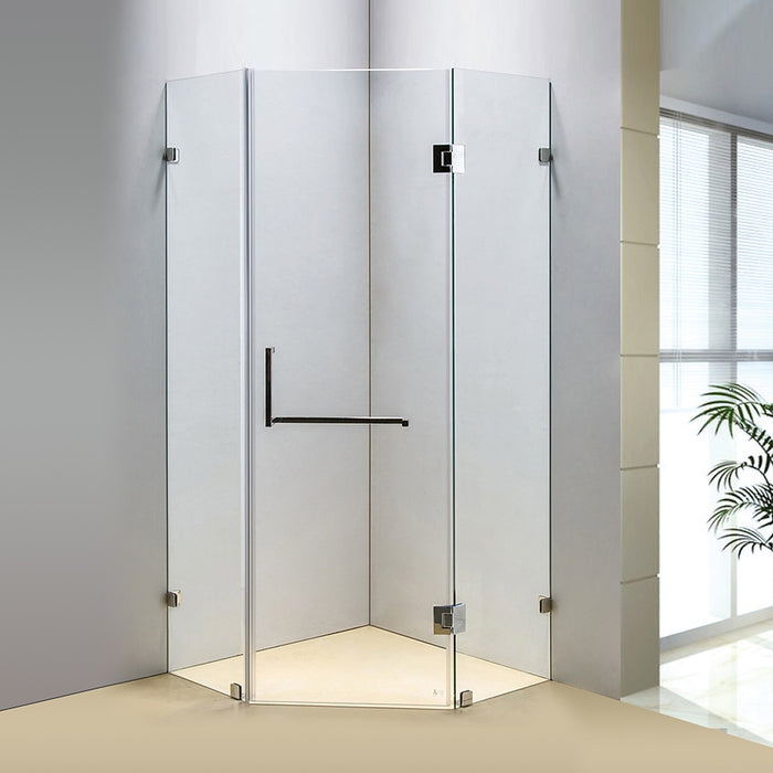 1000 x 1000mm Frameless 10mm Glass Shower Screen By Della Francesca Chrome Hardware, Square Handle