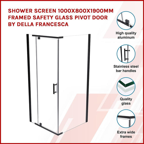 1000 x 800 x 1900mm Framed Safety Glass Pivot Door Shower Screen in Black