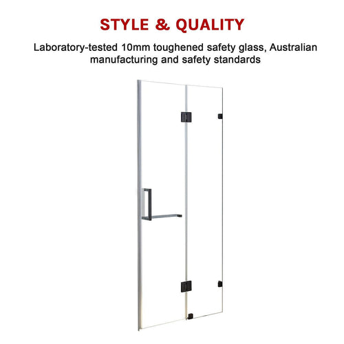 110 x 200cm Wall to Wall Frameless Shower Screen in Black Hardware, Square Handle