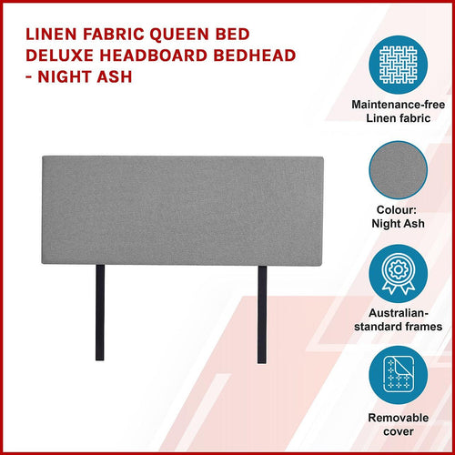 Linen Fabric Rectangular Queen Bed Deluxe Headboard Bedhead Night Ash 