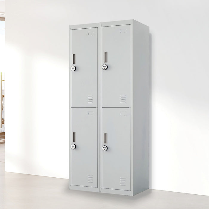 Grey Four-Door Office Gym Shed Storage Locker- 4-Digit Combination Lock