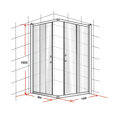 900 x 1200mm Sliding Door Nano Safety Glass Shower Screen in Black