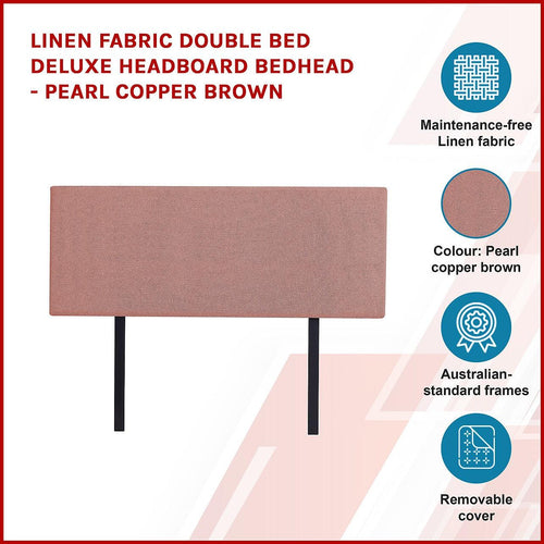 Linen Fabric Rectangular Double Bed Deluxe Headboard Bedhead Pearl Copper Brown 