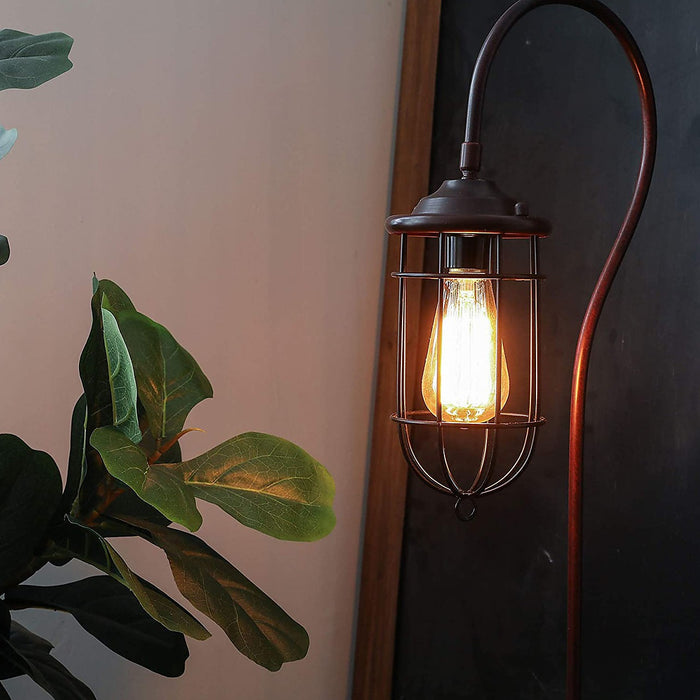 Industrial Floor Lamp with Adjustable Cage Shade in Bronze Finish