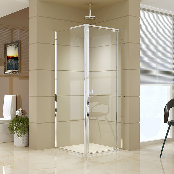 Front: (74~82) x 195cm Adjustable Semi Frameless Shower Screen in Chrome Side: (77~80) x 195cm