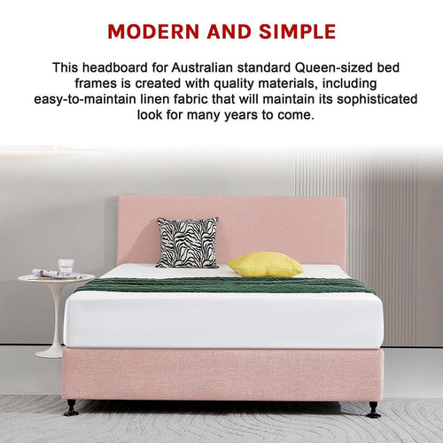 Linen Fabric Rectangular Queen Bed Deluxe Headboard Bedhead Pale Pink 