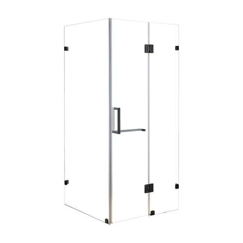 110 x 100cm Frameless 10mm Glass Shower Screen By Della Francesca BLACK Hardware, SQUARE Handle
