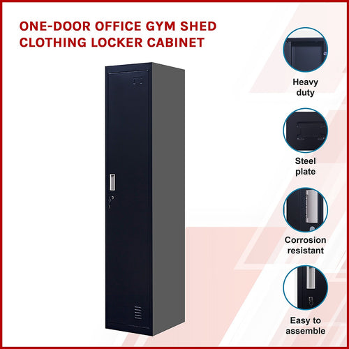 Lockable 1-Door Black Locker for Home or Office - Standard Lock with 2 Keys