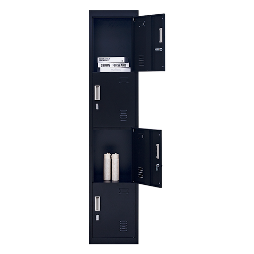 Black Locker with 4 Doors & Padlock-operated – Storage for Gym, School, or Workplace