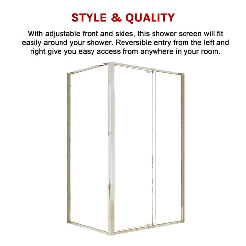 Front: (114~122) x 195cm Adjustable Semi Frameless Shower Screen in Chrome Side: (89~92) x 195cm