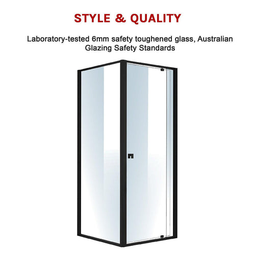 Front: (74~82) x 195cm Adjustable Semi Frameless Shower Screen in Black Side: (89~92) x 195cm