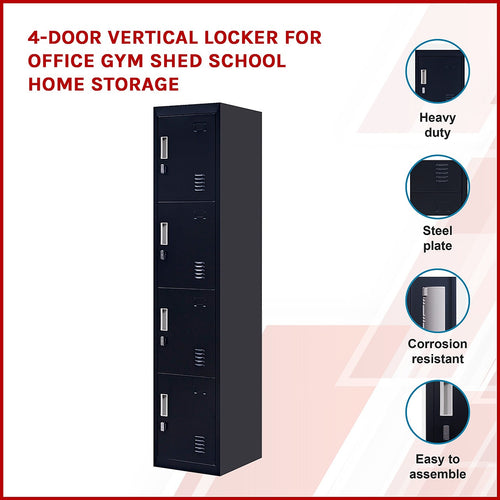 Black Locker with 4 Doors & Padlock-operated – Storage for Gym, School, or Workplace