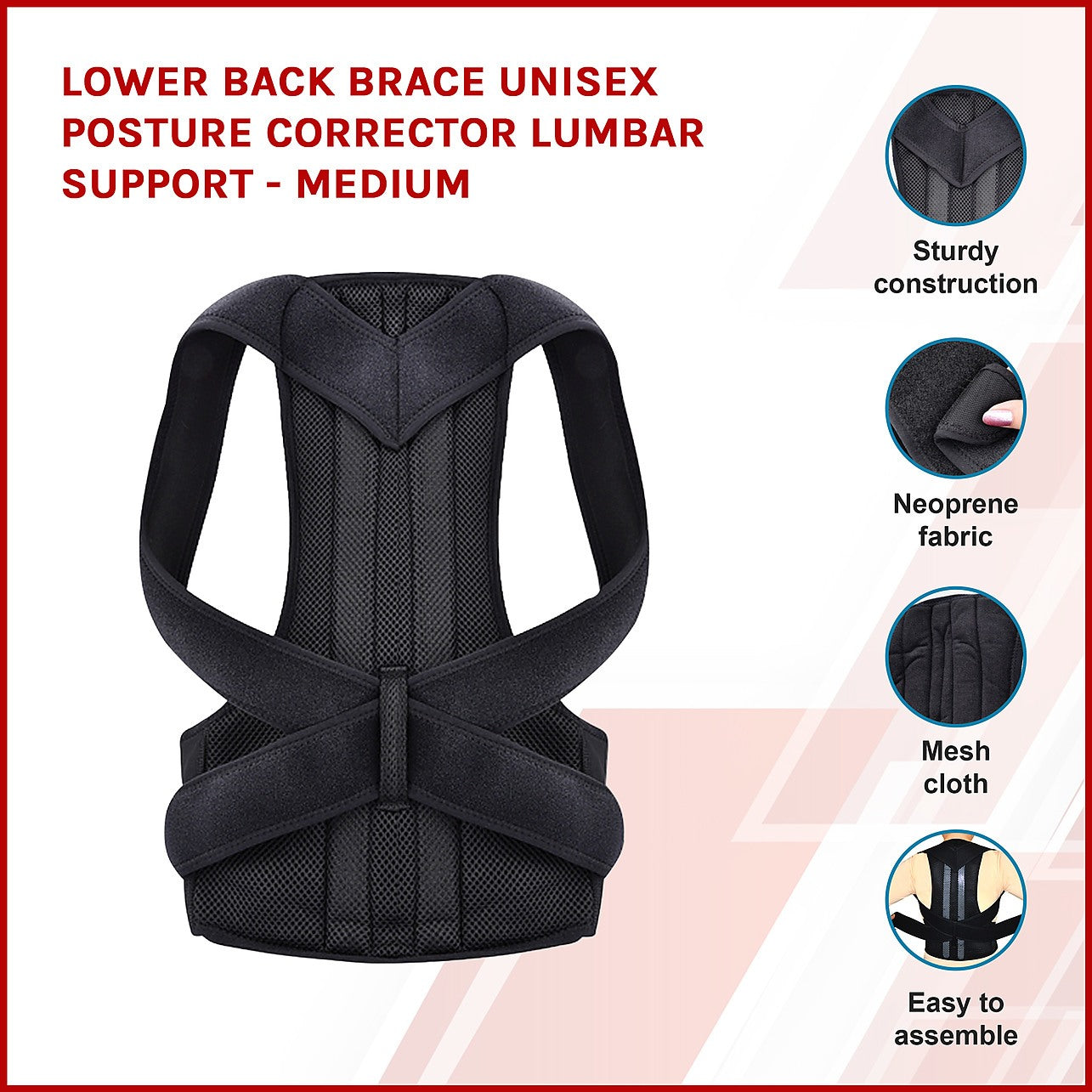 Lower Back Brace Unisex Posture Corrector Lumbar Support - Medium` - Sports  & Fitness > Tapes & Braces