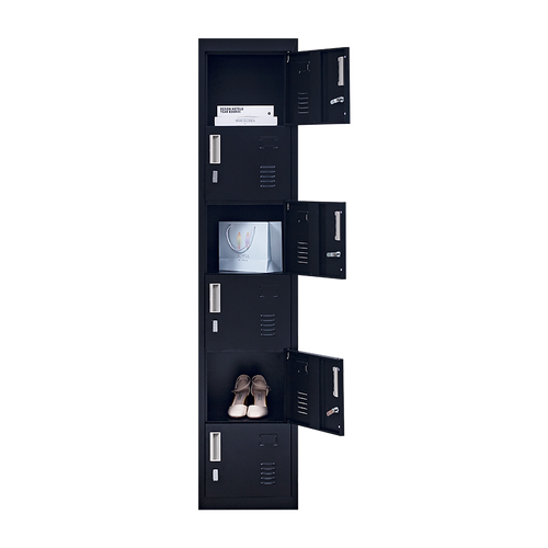 6-Door Black Metal Locker Cabinet – Vertical Storage with Padlock-operated for Office, School