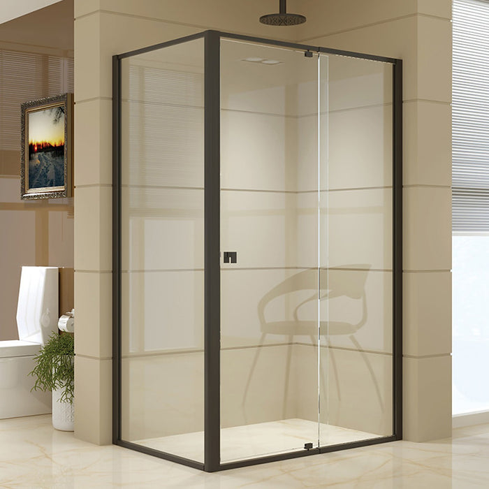 Front: (114~122) x 195cm Adjustable Semi Frameless Shower Screen in Black Side: (77~80) x 195cm