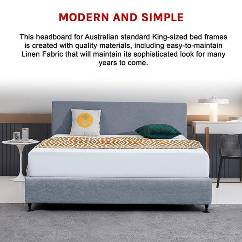 Linen Fabric Rectangular King Bed Deluxe Headboard Bedhead Berlin Blue 